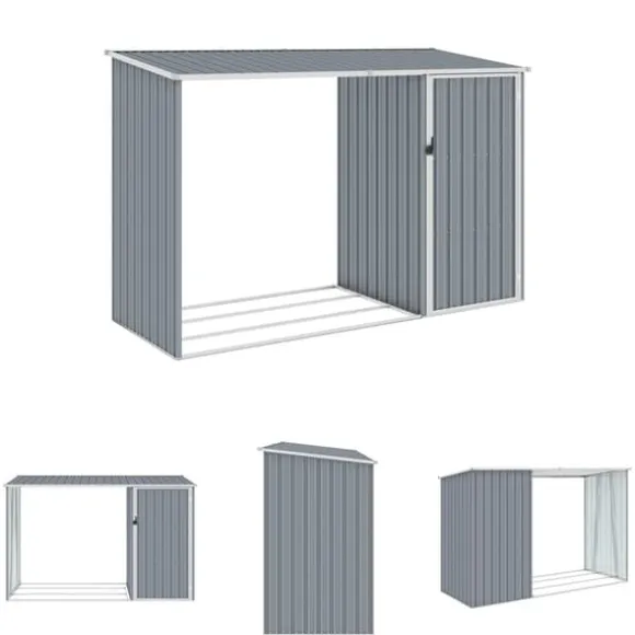 The Living Store brændeskur 245x98x159 cm galvaniseret stål grå - Skure & Redskabsskure
