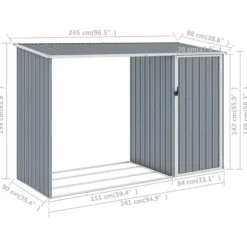 The Living Store brændeskur 245x98x159 cm galvaniseret stål grå - Skure & Redskabsskure
