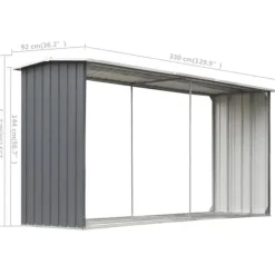The Living Store brændeskur til haven galvaniseret stål 330 x 92 x 153 cm grå - Brændekurve – tilbehør