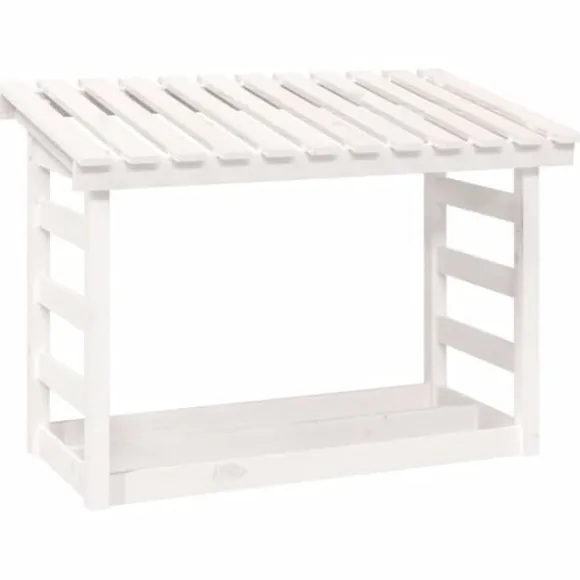 The Living Store brændestativ 108x64,5x78 cm massivt fyrretræ hvid - Brændekurve – tilbehør