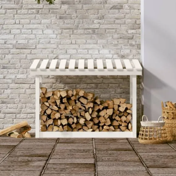 The Living Store brændestativ 108x64,5x78 cm massivt fyrretræ hvid - Brændekurve – tilbehør