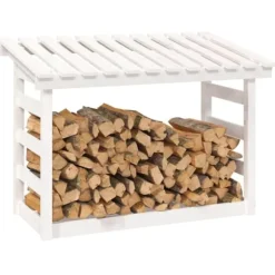The Living Store brændestativ 108x64,5x78 cm massivt fyrretræ hvid - Brændekurve – tilbehør
