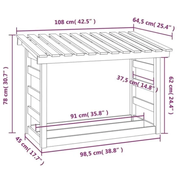 The Living Store brændestativ 108x64,5x78 cm massivt fyrretræ hvid - Brændekurve – tilbehør