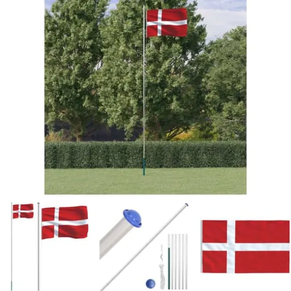The Living Store Danmark flag og flagstang 6,23 m aluminium - Flag & vimpler