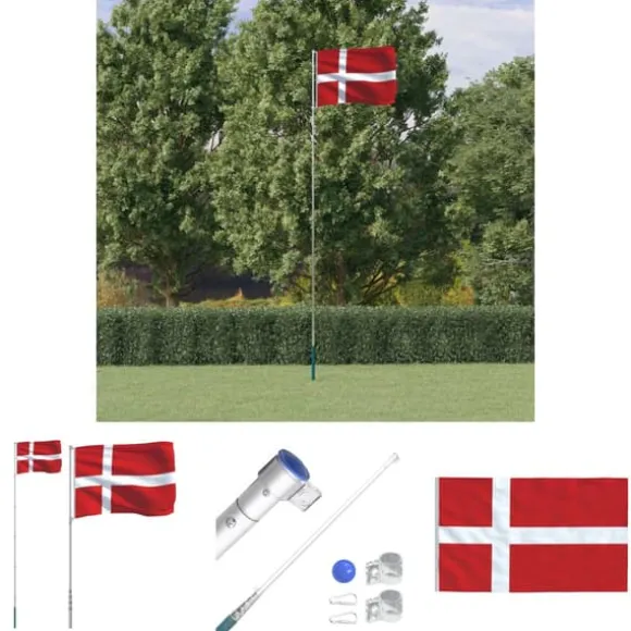 The Living Store Danmark flag og flagstang 5,55 m aluminium - Flag & vimpler