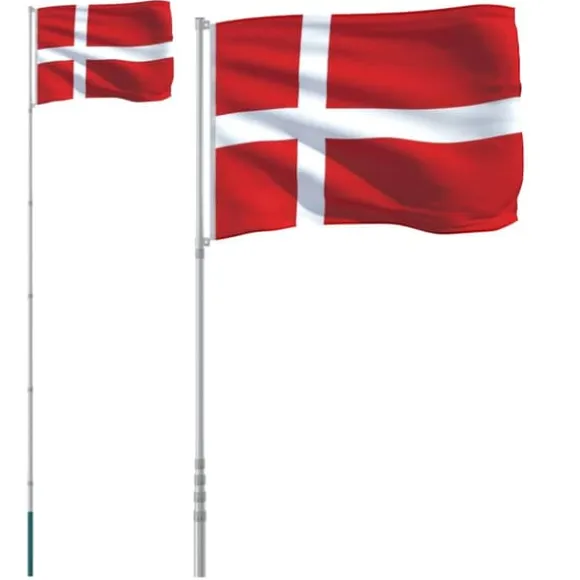 The Living Store Danmark flag og flagstang 5,55 m aluminium - Flag & vimpler