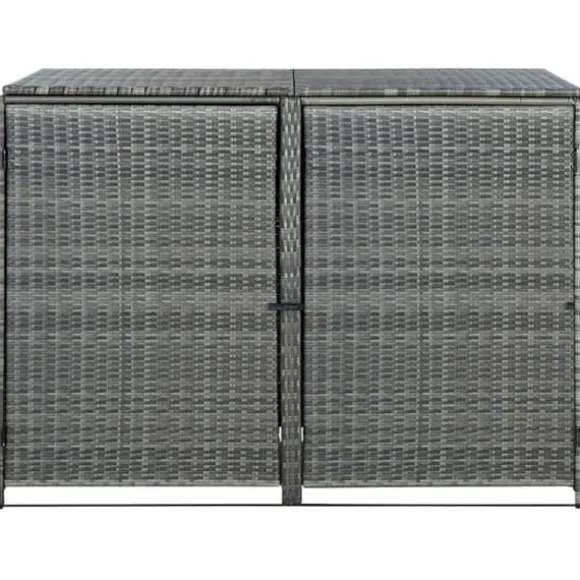 The Living Store dobbelt skraldespandsskjuler 148x77x111 cm polyrattan grå - Skure & Redskabsskure