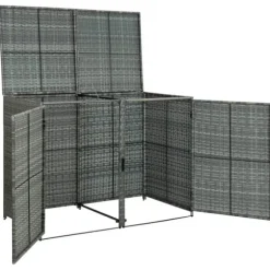 The Living Store dobbelt skraldespandsskjuler 148x77x111 cm polyrattan grå - Skure & Redskabsskure