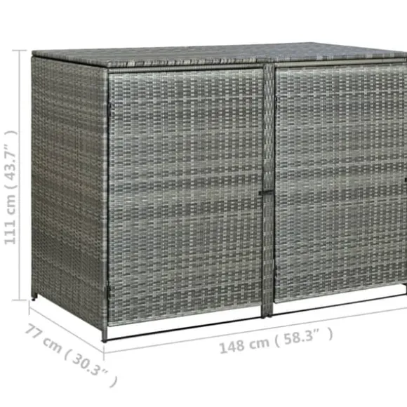 The Living Store dobbelt skraldespandsskjuler 148x77x111 cm polyrattan grå - Skure & Redskabsskure