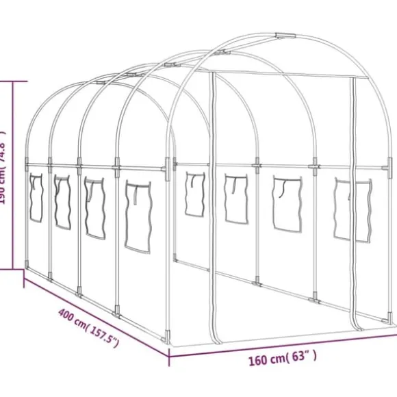 The Living Store drivhus 160x400x190 cm PVC og pulverlakeret stål transparent - Drivhuse
