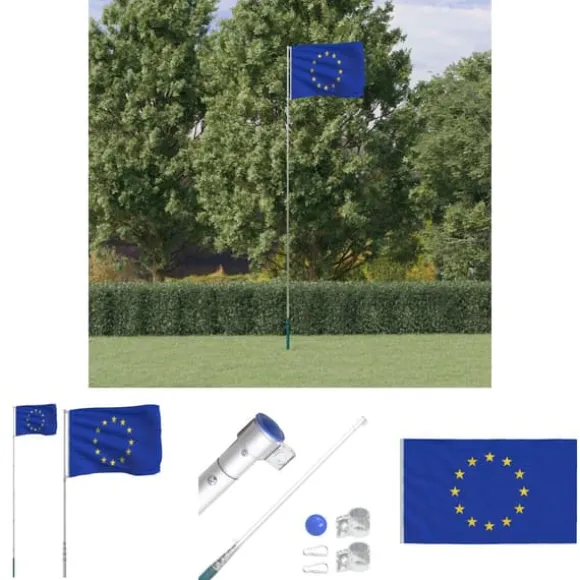 The Living Store Europaflag og flagstang 5,55 m aluminium - Flag & vimpler