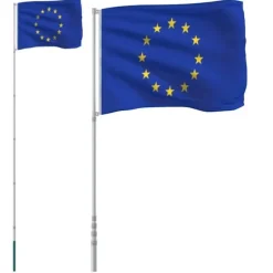 The Living Store Europaflag og flagstang 5,55 m aluminium - Flag & vimpler