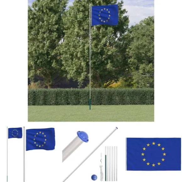 The Living Store Europaflag og flagstang 6,23 m aluminium - Flag & vimpler