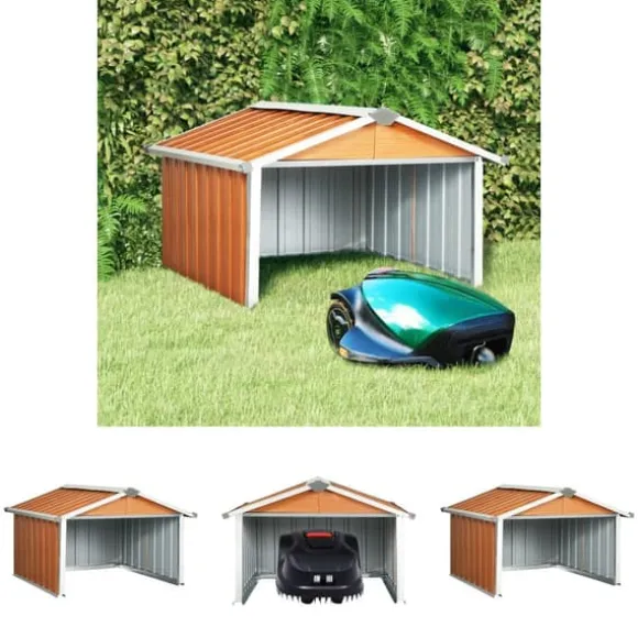 The Living Store garage til robotplæneklipper 92x97x63 cm galvaniseret stål brun - Skure & Redskabsskure