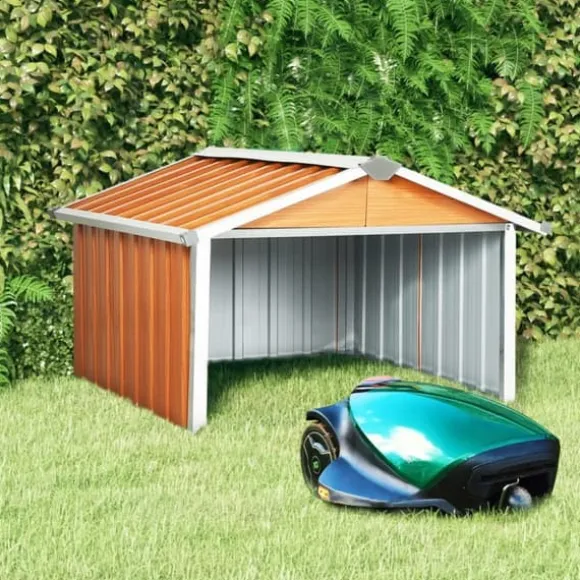 The Living Store garage til robotplæneklipper 92x97x63 cm galvaniseret stål brun - Skure & Redskabsskure