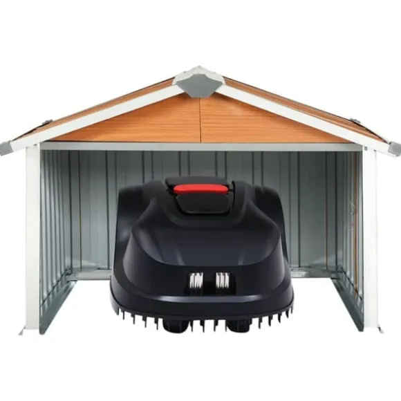 The Living Store garage til robotplæneklipper 92x97x63 cm galvaniseret stål brun - Skure & Redskabsskure