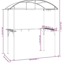 The Living Store grillpavillon med sidehylder 220x115x230 cm stål antracitgrå - Festtelte & havepavilloner