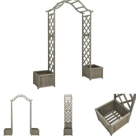 The Living Store havepergola med plantekasse massivt fyrretræ grå - Havebuer, espalierer & pergolaer