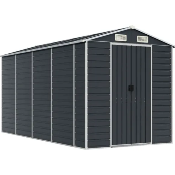 The Living Store haveskur 191x385x198 cm galvaniseret stål antracitgrå - Skure & Redskabsskure