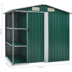 The Living Store haveskur med reol 205x130x183 cm jern grøn - Skure & Redskabsskure