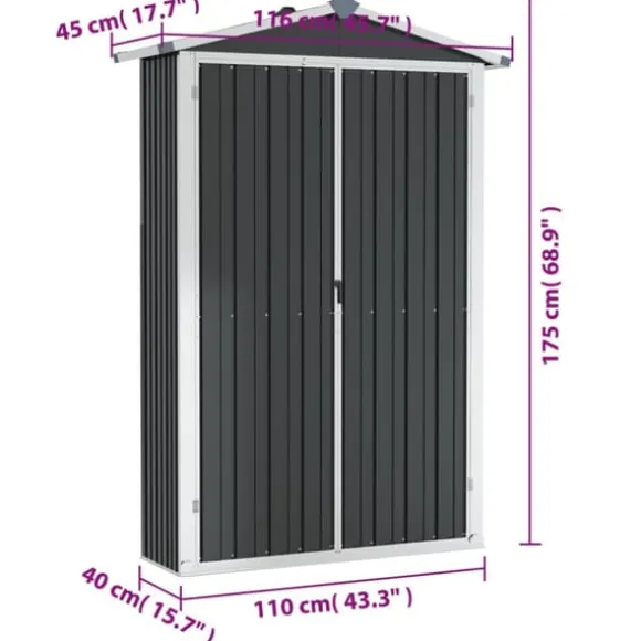 The Living Store haveskur 116x45x175 cm galvaniseret stål antracitgrå - Skure & Redskabsskure