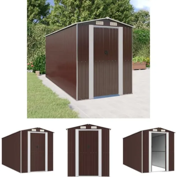 The Living Store haveskur 192x440x223 cm galvaniseret stål mørkebrun - Skure & Redskabsskure