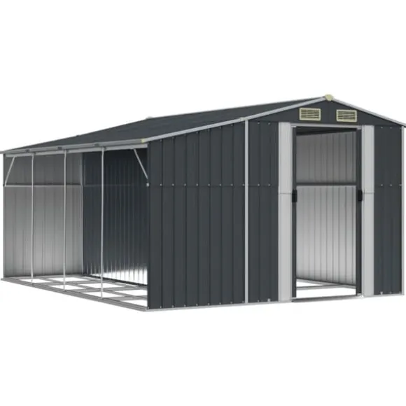 The Living Store haveskur 191x555x198 cm galvaniseret stål antracitgrå - Skure & Redskabsskure