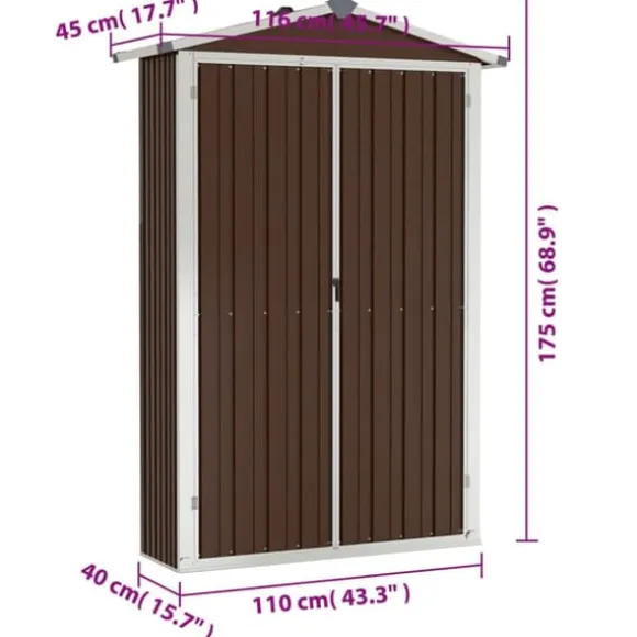 The Living Store haveskur 116x45x175 cm galvaniseret stål brun - Skure & Redskabsskure
