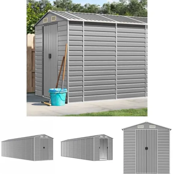 The Living Store haveskur 191x725x198 cm galvaniseret stål lysegrå - Skure & Redskabsskure