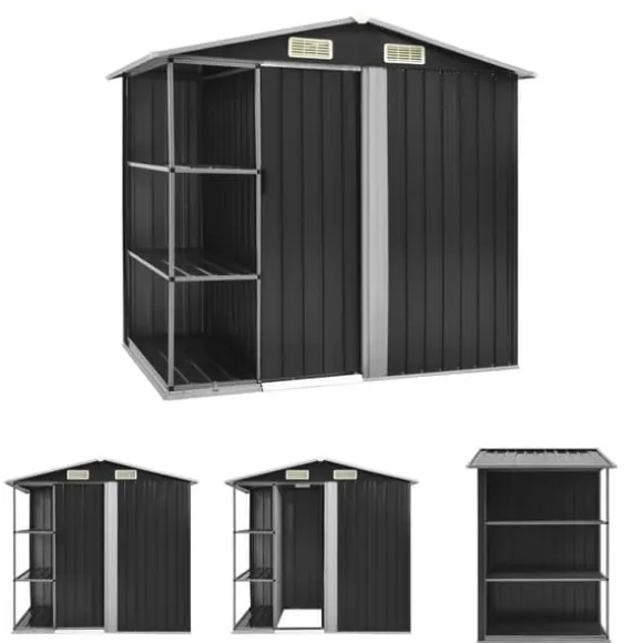 The Living Store haveskur med reol 205x130x183 cm jern antracitgrå - Skure & Redskabsskure