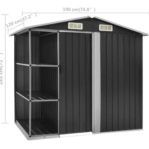 The Living Store haveskur med reol 205x130x183 cm jern antracitgrå - Skure & Redskabsskure