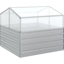 The Living Store højbed med drivhus 100x100x85 cm sølvfarvet - Plantekrukker