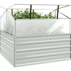 The Living Store højbed med drivhus 100x100x85 cm sølvfarvet - Plantekrukker