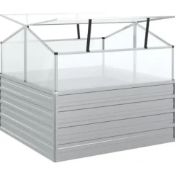 The Living Store højbed med drivhus 100x100x85 cm sølvfarvet - Plantekrukker