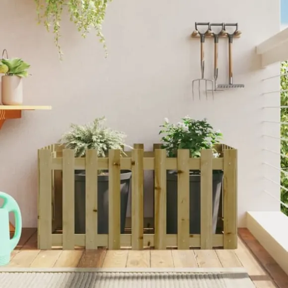 The Living Store højbed med stakitdesign 100x50x50 cm imprægneret fyrretræ - Plantekrukker