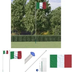 The Living Store Italien flag og flagstang 6,23 m aluminium - Flag & vimpler