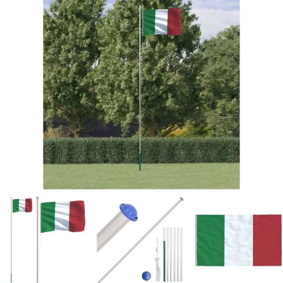 The Living Store Italien flag og flagstang 6,23 m aluminium - Flag & vimpler