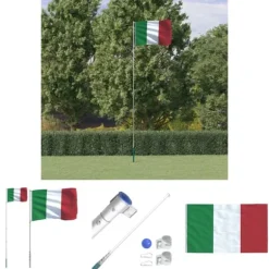 The Living Store Italien flag og flagstang 5,55 m aluminium - Flag & vimpler