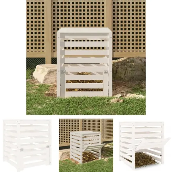 The Living Store kompostbeholder 63,5x63,5x77,5 cm massivt fyrretræ Hvid - Kompostbeholdere