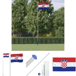 The Living Store Kroatien flag og flagstang 6,23 m aluminium - Flag & vimpler