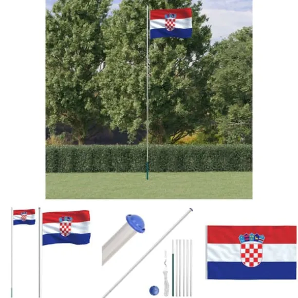 The Living Store Kroatien flag og flagstang 6,23 m aluminium - Flag & vimpler