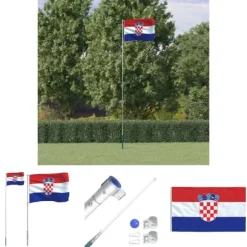 The Living Store Kroatien flag og flagstang 5,55 m aluminium - Flag & vimpler
