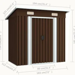 The Living Store opbevaringsskur til haven 194x121x181 cm stål brun - Skure & Redskabsskure