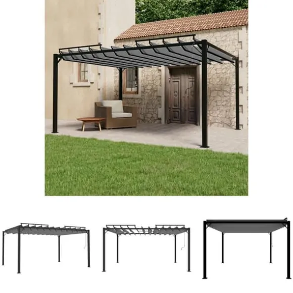 The Living Store pavillon med lameltag 3x4 m aluminium og stof antracitgrå - Festtelte & havepavilloner