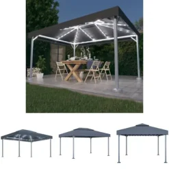 The Living Store pavillon med LED-lyskæder 400x300 cm aluminium antracitgrå - Festtelte & havepavilloner