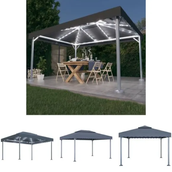 The Living Store pavillon med LED-lyskæder 400x300 cm aluminium antracitgrå - Festtelte & havepavilloner