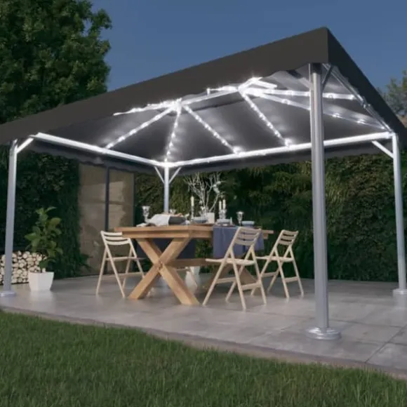 The Living Store pavillon med LED-lyskæder 400x300 cm aluminium antracitgrå - Festtelte & havepavilloner