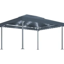 The Living Store pavillon med LED-lyskæder 400x300 cm aluminium antracitgrå - Festtelte & havepavilloner