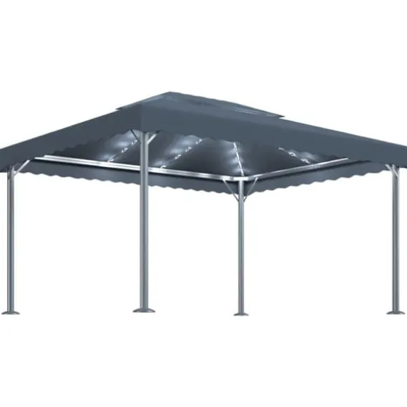 The Living Store pavillon med LED-lyskæder 400x300 cm aluminium antracitgrå - Festtelte & havepavilloner