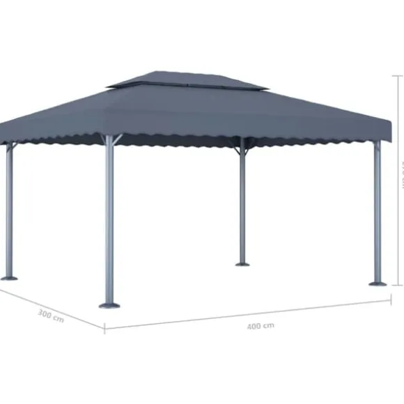 The Living Store pavillon med LED-lyskæder 400x300 cm aluminium antracitgrå - Festtelte & havepavilloner